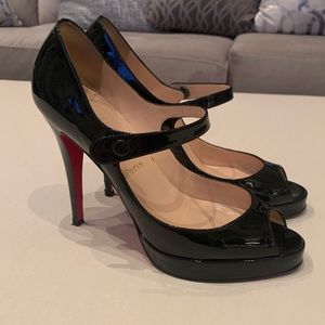 Christian Louboutin black patent open toe pumps